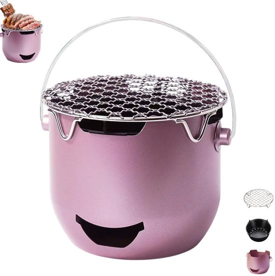 Draagbare houtskoolgrill - Mini roestvrijstalen houtskoolgrill - Paars - Kleine buitengrill - Mini houtskoolgrill - 2-in-1 buitengrill voor kamperen - Geschikt voor kamperen, barbecueën in de achtertuin, camper, picknicks van Merkloos