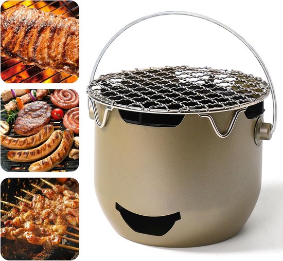 Draagbare houtskoolgrill, roestvrijstalen mini-houtskoolgrill, kleine buitenkook- en grillgrill, geschikt voor kamperen, barbecues in de achtertuin, barbecues in campers en picknicks - Groen van Merkloos