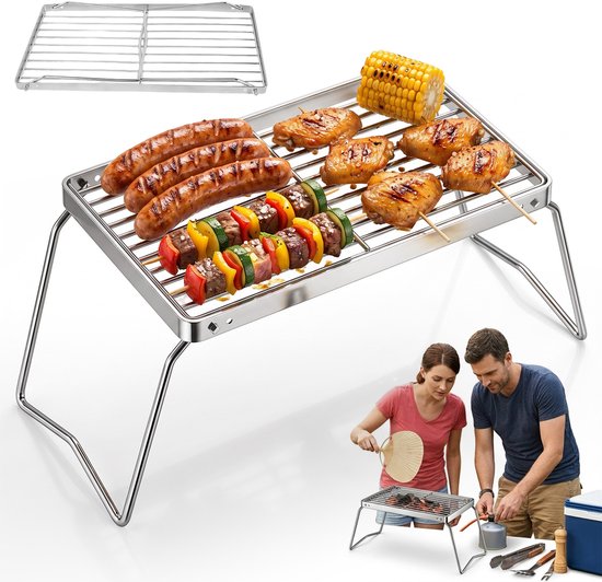 Draagbare Houtskoolgrill - Tafelbarbecue Voor Buiten - Opvouwbaar Barbecuegrill - Voor Bij Het Kampvuur - 30x16x40 cm - Roestvrij Staal - BBQ Grill - Voor Kamperen, Wandelen, Picknicken en Reizen