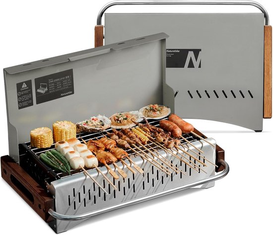 Draagbare Houtskoolgrill voor Camping en Tuin, 50,2 x 32,8 x 33,5 cm, Tafelgrill voor 4-8 Personen, Lichtgewicht en Ruimtebesparend van Merkloos