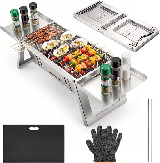 Draagbare inklapbare houtskool BBQ – met 4-traps warmteregeling