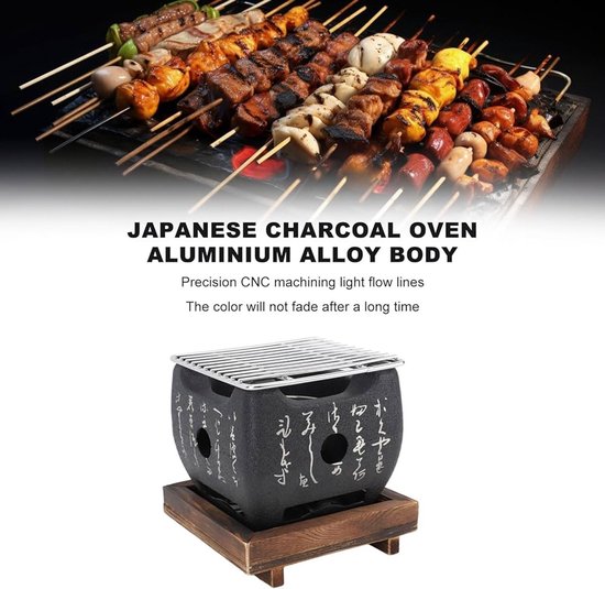 Draagbare Japanse Mini BBQ Grill - Houtskoolgrill voor Buiten - Zwart - 16.5x14.5cm van Merkloos