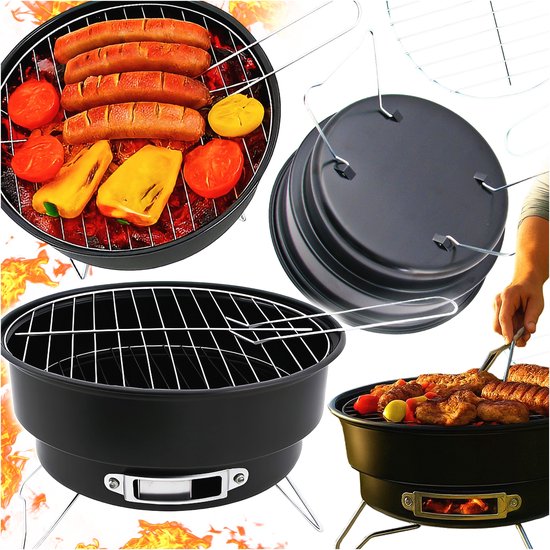 Draagbare Koolgrill 26cm - Opvouwbaar & Compact voor Tuin & Camping van Merkloos