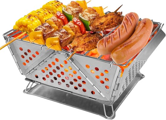 Draagbare Mini-Grill voor Buiten - Opvouwbare Houtskool BBQ voor Picknick en Camping van Merkloos