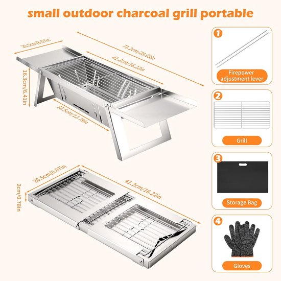 Draagbare Opvouwbare Houtskool BBQ – Compacte Barbecue met Ventilatie voor Camping, Picknick & Tuin