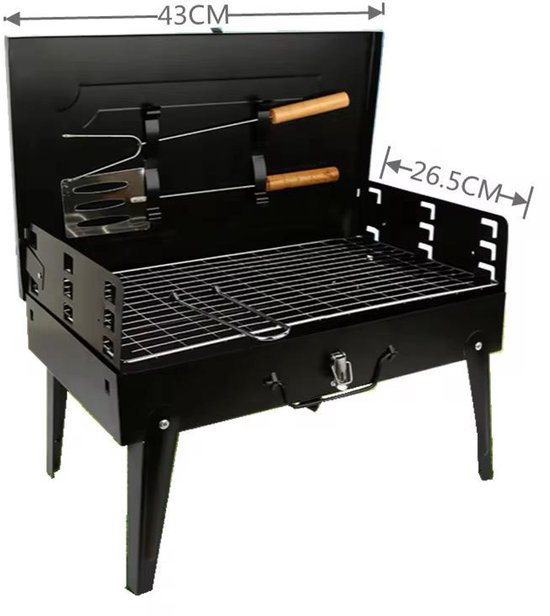 Draagbare Opvouwbare Houtskool BBQ Grill – Mini Barbecue van Staal – Voor Buiten, Camping, Tuin of Reizen – 43x27x47 cm van Merkloos