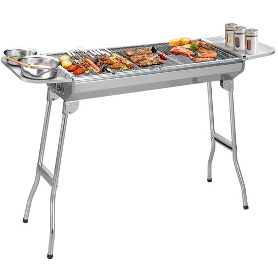 “Draagbare opvouwbare houtskoolgrill met deksel van roestvrij staal – ideaal voor barbecue, kamperen, picknick en festivals – geschikt voor houtskool en briketten” van Merkloos