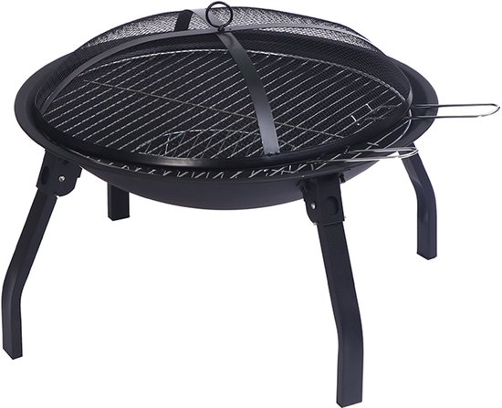 Draagbare - opvouwbare houtskoolvuurkom met grillrooster, kolenhaak, voor buiten, bakken, kamperen, tuin, terras, verwarming, BBQ
