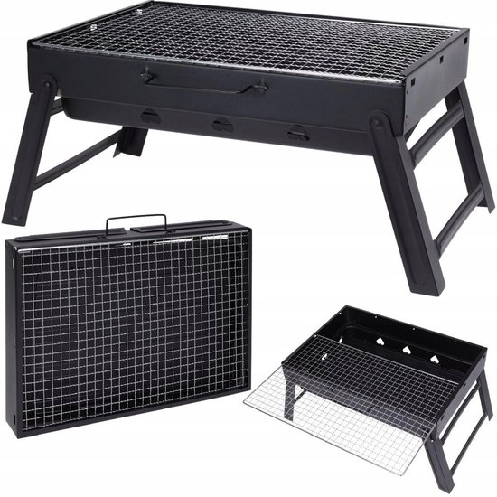 Draagbare Opvouwbare Koolgrill met Koffer en Handvatten - Zwart