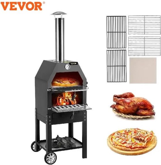 Draagbare Pizza Oven - Pizza Oven - Met Wielen - Roestvrijstaal - 2 Lagen - Houtskool - Camping - Achtertuin van MAXXgarden