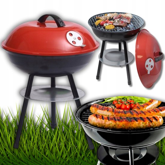 Draagbare ronde houtskoolbarbecue met deksel en bakje van Merkloos
