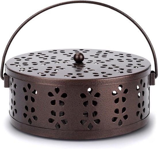 Draagbare sandelhout wierookbrander - Winter handwarmer - Zomer muggen wierookbrander - Ronde hittebestendige ijzeren wierookschaal met handvat (brons)