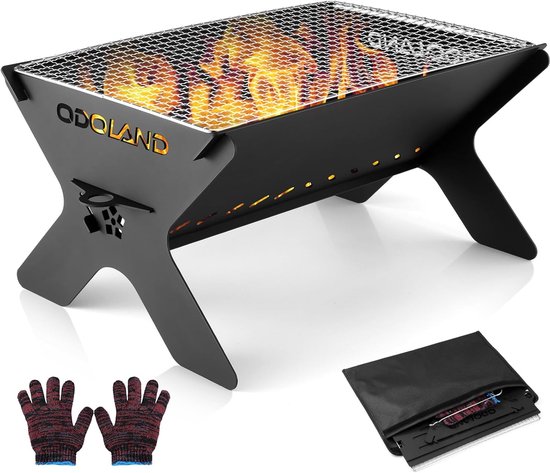 Draagbare Vuurkorf Barbecue – 2-in-1 Houtgestookte Vuurplaats en BBQ Grill – Met Kookrooster en Draagtas – Voor Tuin - Camping - Outdoor - Vissen - BBQ Compact