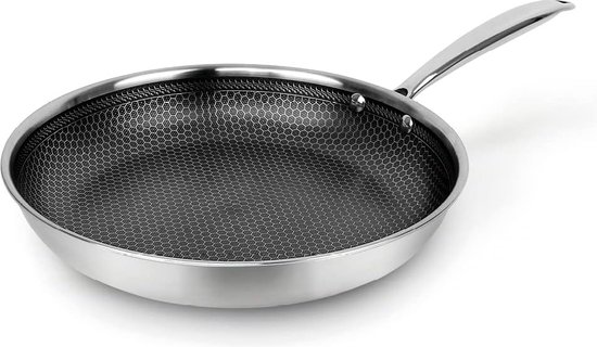 Driedubbele roestvrijstalen pan - De koekenpan met antiaanbaklaag is geschikt voor alle soorten fornuizen, inclusief inductie - Zilverkleurig, 28 cm van DeBuyer