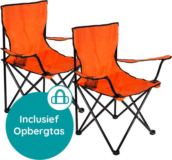 EASTWALL Opvouwbare Kampeerstoel Oranje – 2 Stuks – Visstoel – EK 2024 stoel – Campingstoel met bekerhouder – Tuinstoel – Oranje stoel – Max 100 kg van EASTWALL