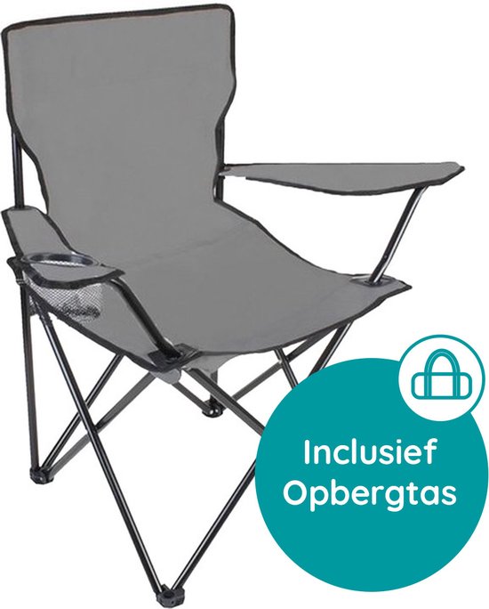 EASTWALL Opvouwbare Kampeerstoel – Visstoel – Multifunctionele vouwstoel – Campingstoel met bekerhouder – Tuinstoel – Klapstoel – Max 100 kg – Grijs van EASTWALL