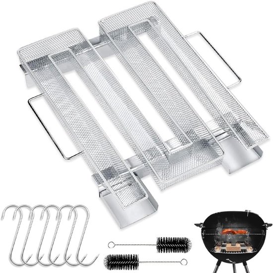 Efficiënte Cold Smoke Generator met 2 Borstels en 6 Haken voor Kettle Barbecue en Rookoven, Eenvoudig in Gebruik en Energiebesparend