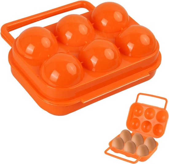 Eierdoos met 6 Compartimenten, Plastic Eiershouder voor Keuken, Reizen en Kamperen, Draagbare Eierd dispenser, Eieren Opslagoplossing in Oranje