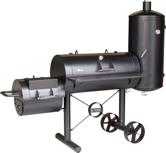 El Fuego Kiona Smoker - Barbecue - bbq - Zwart -Grilloppervlak ca. 43 x 39 + 98 x 44 + Ø42,5 x4 cm - 118 kg van Merkloos