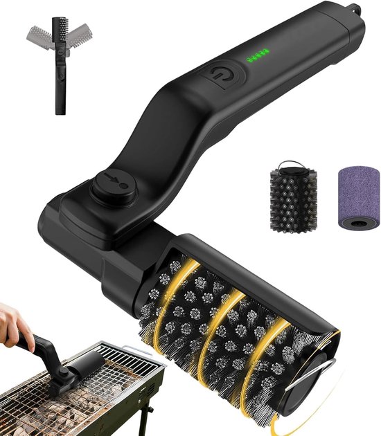 Electric Grill Brush - Rotating Electric BBQ Grill Brush | 3 Speed Adjustable Rotating Oil Stain Grill Cleaning Brush with Stainless Steel Bristles for Camping, Backyard Outdoor van Merkloos