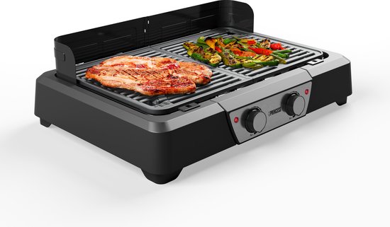 Elektrische Barbecue - Princess 112254 - Elektrische BBQ - Tafelgrill - 2 grillroosters - dubbele verwarmingszones met aparte thermostaten - afneembaar windscherm - 2000 watt van Princess
