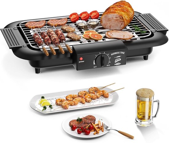 Elektrische BBQ - Rookarme Tafelbarbecue 2000W - Grillrooster - Zwart - Perfect voor Balkon of Camping