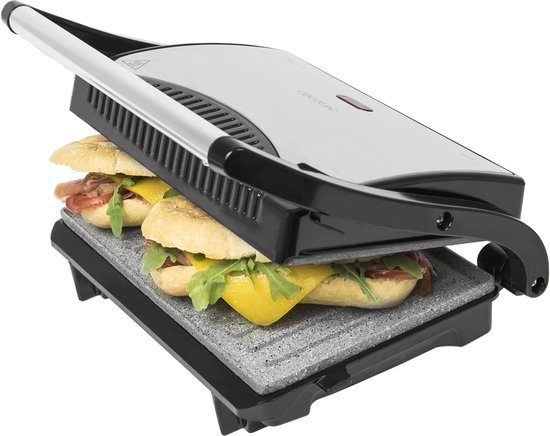 Elektrische Grill met Antiaanbaklaag - Hoogte Verstelbare Contactgrill 700W 23x14,5 cm van Tristar