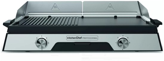 elektrische plancha 2200w roestvrijstalen plaat 52 x 31,5 cm - kitchen chef - PLANCHADUO2200 van Merkloos