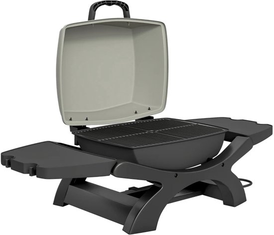 Elektrische Tafelgrill - Barbecue - Draagbare Barbecue en grill - 2,3 kW - Grillwagen - Tafelgrill - met Antiaanbaklaag, Bijzettafels, Vetopvangbak & Deksel - 102 x 48 x 38 cm - Zwart van Merkloos