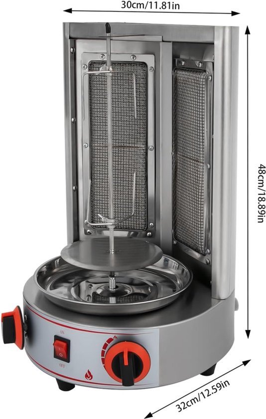 Elektrische Verticale Kebab Grill – Kebabmachine – Draaigrill – Gasbarbecue – Tafelgrill – 4,3 kW Vermogen – Roestvrij Staal 201 van Merkloos