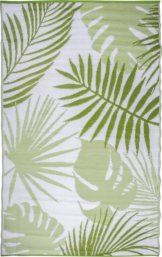 Esschert Design Jungle Leaves Tuintapijt- 240x150cm - Groen Wit van Merkloos