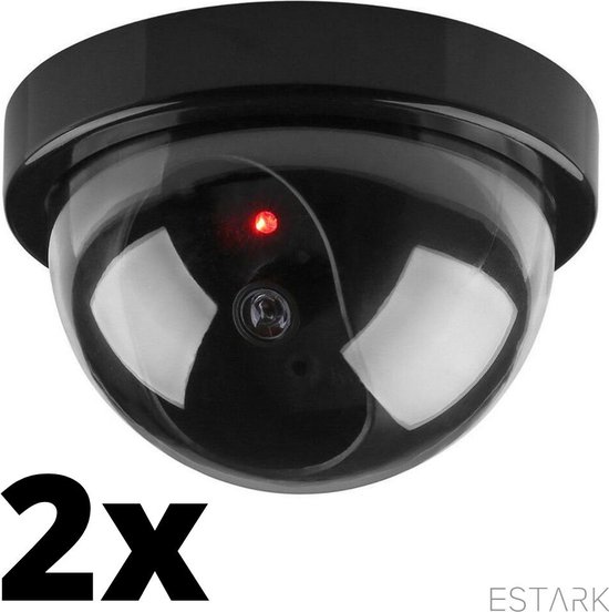 ESTARK® Dummy Camera - 2 STUKS - Beveiliging buiten en binnen - Beveiligingscamera - Met LED indicator - Nep camera - Dummy Bewakingscamera 35W - Rond - Zwart - Camera (2) van ESTARK