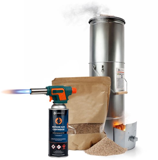 Eurocatch Telescopische Rookoven Rond 101 cm - Verzinkt Metalen Rookton - Rookkast voor Buiten met Thermometer en 10 Rookhaken - Extra Rookmot & Gasbrander voor eenvoudig aansteken