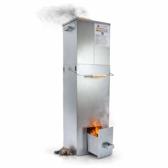 Eurocatch Telescopische Rookoven Vierkant 101 cm - Smoker voor Buiten met Thermometer en 10 Rookhaken - Verzinkt Metalen Rookkast / Rookton voor Vis, Vlees en BBQ Roken van Merkloos