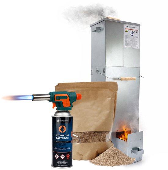 Eurocatch Telescopische Rookoven Vierkant 101 cm - Verzinkt Metalen Rookkast - Smoker voor Buiten met Thermometer en 10 Rookhaken - Extra Rookmot & Gasbrander voor eenvoudig aansteken