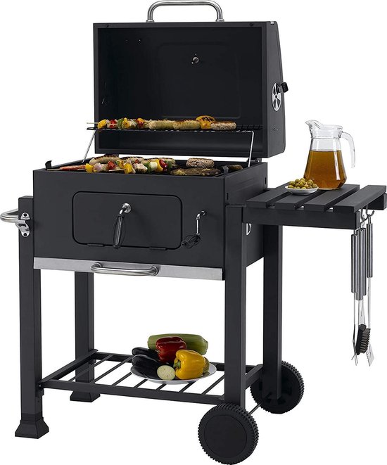 EVIQ - BBQ houtskool XL- Smoker Barbecue Valencia - Barbeque Verstelbaar kolenrooster - Barbecues Zwart van Merkloos