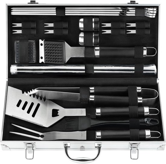 Famanu 21PCS Grillset voor mannen en vrouwen - Roestvrij staal Grillset met Grill Matten - Outdoor Barbecue Gereedschap Set met Opbergkoffer voor Camping Set voor Papa Mannen