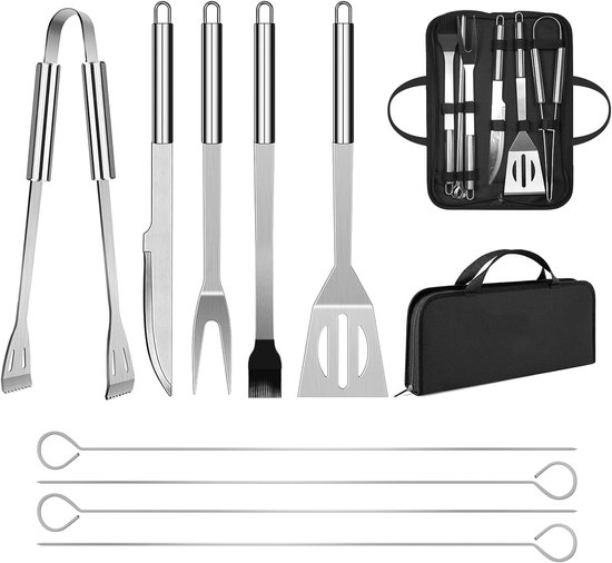 Famanu - BBQ Gebruiksvoorwerp Set Rvs Professionele Barbecue Accessoires Grill Tool Met Tas Gemakkelijk Te Dragen (9) van Famanu