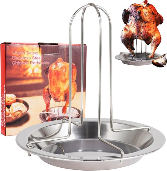 Famanu Kippenhouder, Bierblik Kippenhouder,Roestvrij Staal Opvouwbare Kip Roaster Rack Bierblik, Kip Stand met Druppel Pan voor Oven Barbecue BBQ Grill Accessoires van Famanu