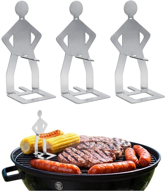 Finnacle - Hilarische BBQ Worstjeshouder Set - 3 stuks - RVS Mannetje - Grappige BBQ accessoire - Worststandaard - Worsthouder - Worst staander