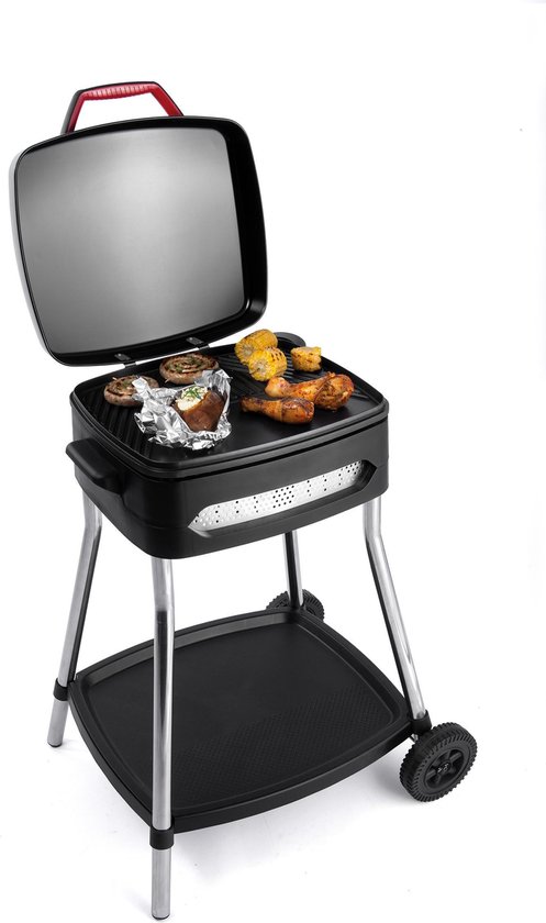 Fritel BBQ 3278 - Elektrische barbecue en tafelgrill - grilloppervlak 40x36cm + onderstel + deksel + wielen - zwart van Fritel