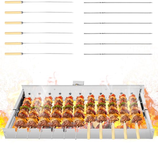 Fytura - Elektrische Roterende Barbecuegrill – Automatische BBQ Grill met Spiesen – Verstelbare Breedte 16–30 cm – RVS 430 – USB Aangedreven – Compact & Opvouwbaar – Voor Balkon, Tuin & Camping – 60/60 CM van Merkloos