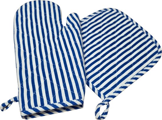 Gadgetpoint - Pannen lappen - Koken en Bakken - Ovenwanten - Hittebestendig Ovenhandschoen - Set van 2 - Blauw met Wit van Merkloos