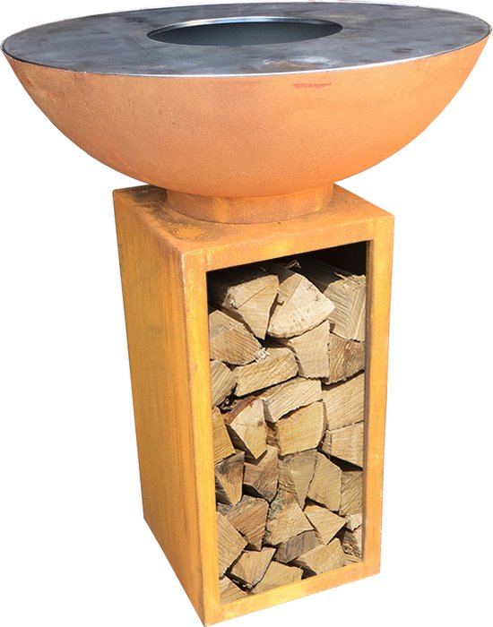 GardenMaxX Grill-Eye 80 Corten - Plancha BBQ - Vuurschaal - Grillen - Bakken - Grill-Ring - Barbecue - Buitenkoken - Grillplaat BBQ - Ø80x105
