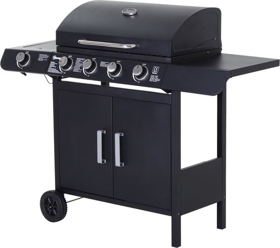 Gasbarbecue - Gas BBQ - BBQ - Barbecue - Barbeque - Grill - 5 branders - Zwart van MAXXgarden