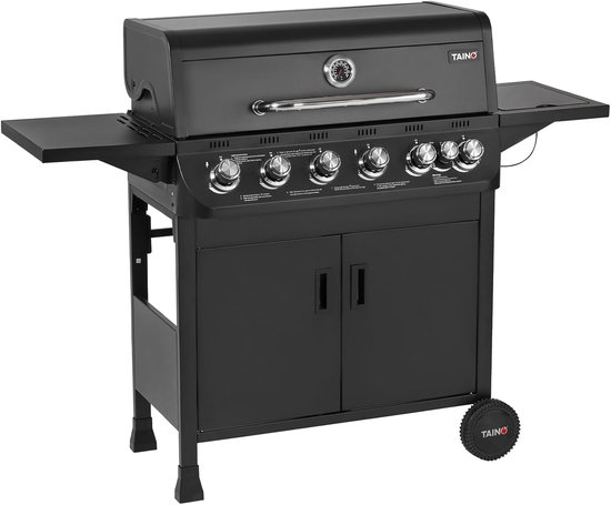 Gasbarbecue – Gas Grill – BBQ Grill – Grillwagen – Buitenkeuken – 6 RVS Branders – Inclusief Zijbrander en Inklapbare Zijtafel van Merkloos