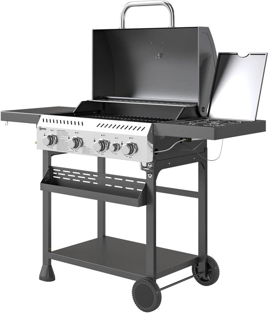 Gasbarbecue - Gasbarbecue en grill - 5 Branders - Met slang en thermometer - Zwart van Merkloos