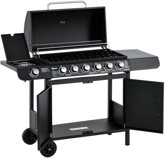Gasbarbecue - Gasbarbecue en grill - 7 Branders - Met thermometer en mobiele grill - Zwart van Quteax.