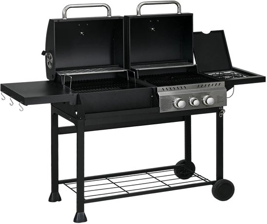 Gasbarbecue - Gasbarbecue en grill - Met slang, thermometer en warmhoudplaten - 5 Branders - Zwart + zilver van MAXXgarden