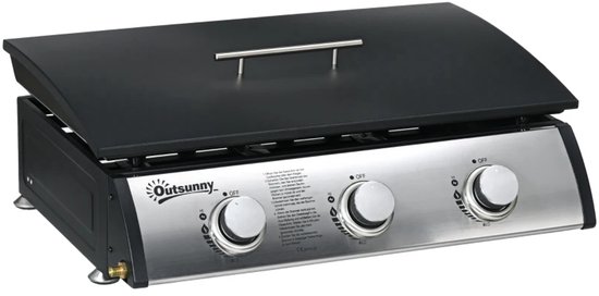 Gasbarbecue - Tafelmodel Gasbarbecue en Gasgrill - 3 Branders - 7,5 kW - met Deksel, Vetopvangbak, Antiaanbakplaat - 63 x 47 x 25 cm - Zwart + Zilver van Merkloos